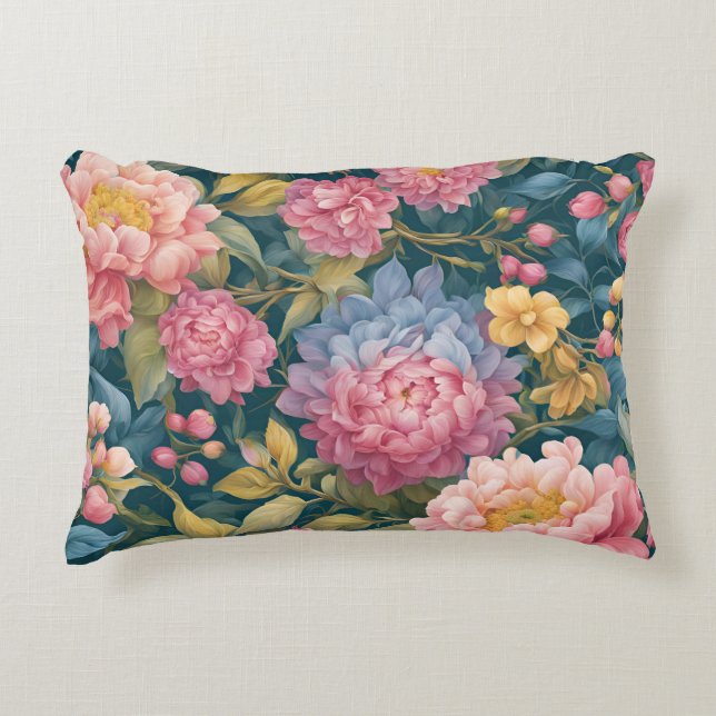Floral Bright Colourful Flowers Decorative Cushion (Front)