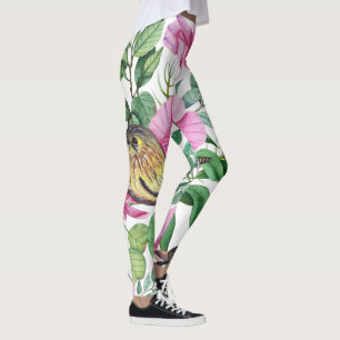 floral bright flowers birds pattern girls women leggings
