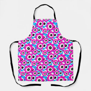 Floral bright neon pattern bright crimson and blue apron