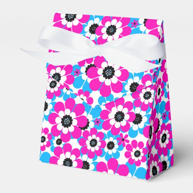 Floral bright neon pattern bright crimson and blue favour box (Front Side)