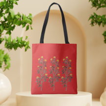 Floral bright red tote bag 