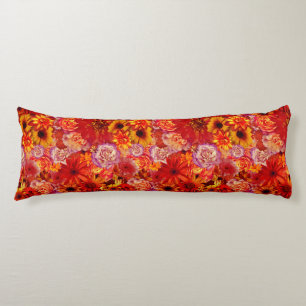 Floral Bright Rojo Bouquet Rich Red Hot Daisies Body Cushion