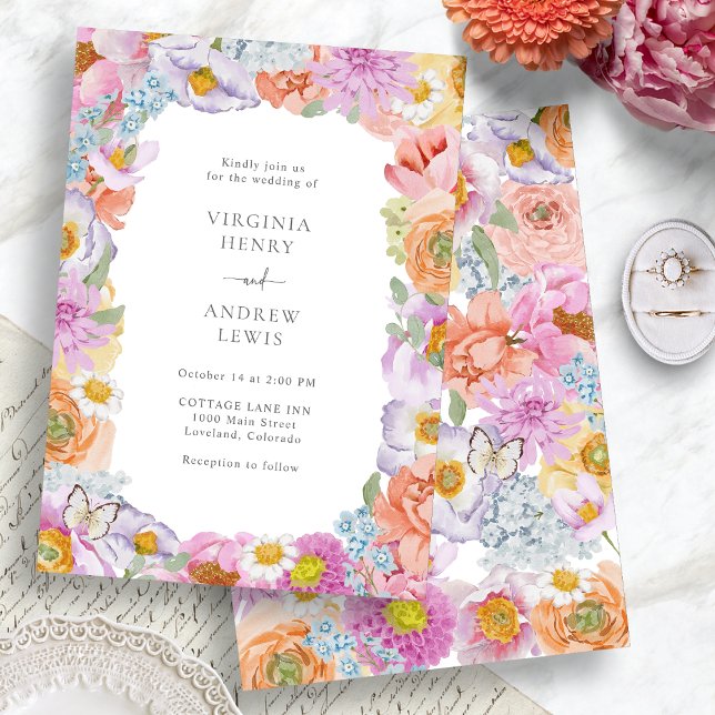 Floral Bright Wedding Invitation (Colorful Watercolor Floral Bright Wedding Invitation by Painted Paperie
)