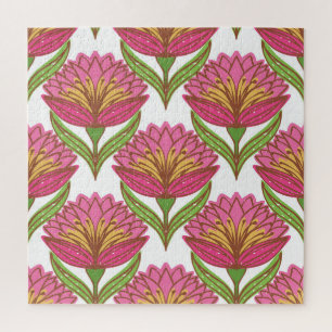 Floral Brightness: Red White Vintage. Jigsaw Puzzle