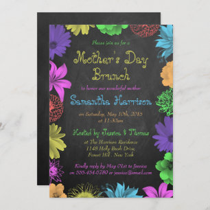 Floral Brights On Chalkboard Mother's Day Brunch Invitation