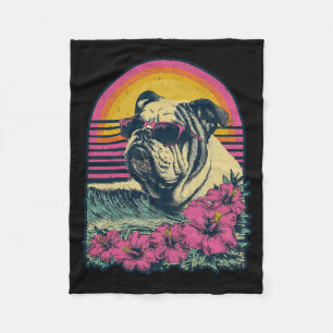 Floral British Bulldog Hibiscus Flowers Summer Fleece Blanket