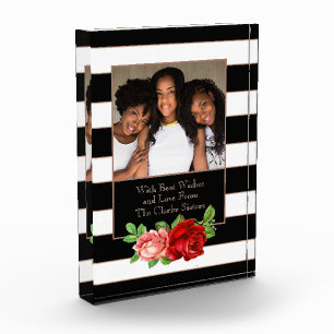 Floral Bronze Black & White Stripe - Custom Photo Block