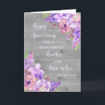 Floral Brother & Sister in Law Anniversary Card<br><div class="desc">Happy wedding anniversary card for brother and sister in law with beautiful watercolor vintage purple flowers,  rustic wood and sentimental verse.</div>