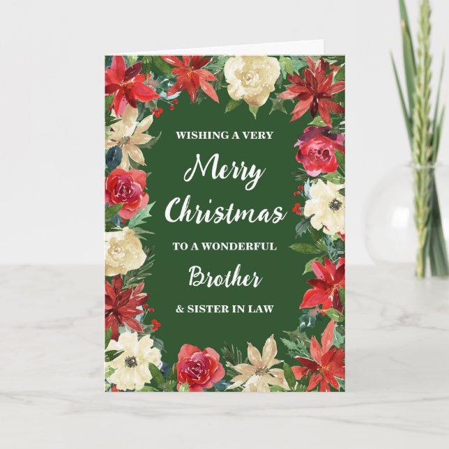 Floral Brother & Sister in Law Merry Christmas Card (Front)