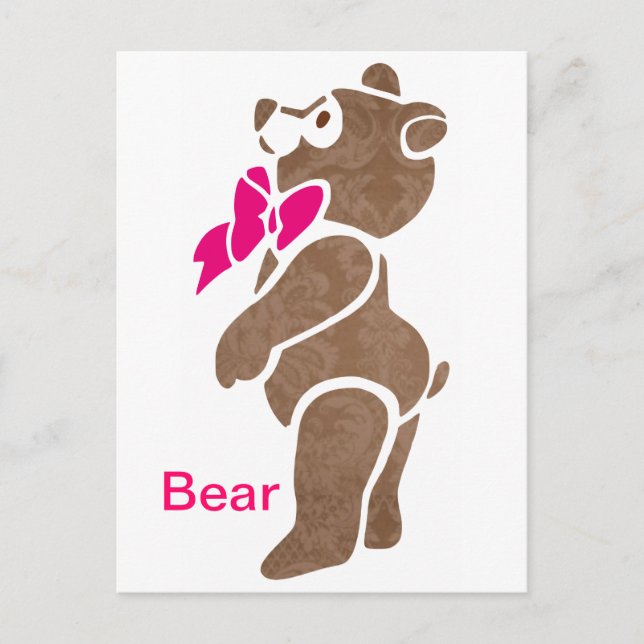 Floral Brown Bear with Pink Bow Tie Postcard (Front)