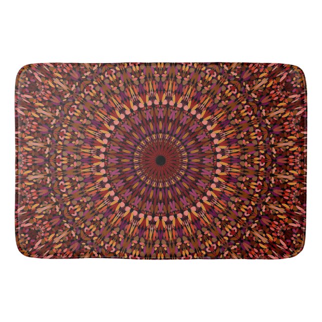 Floral Brown Mandala Design Bath Mat (Front)
