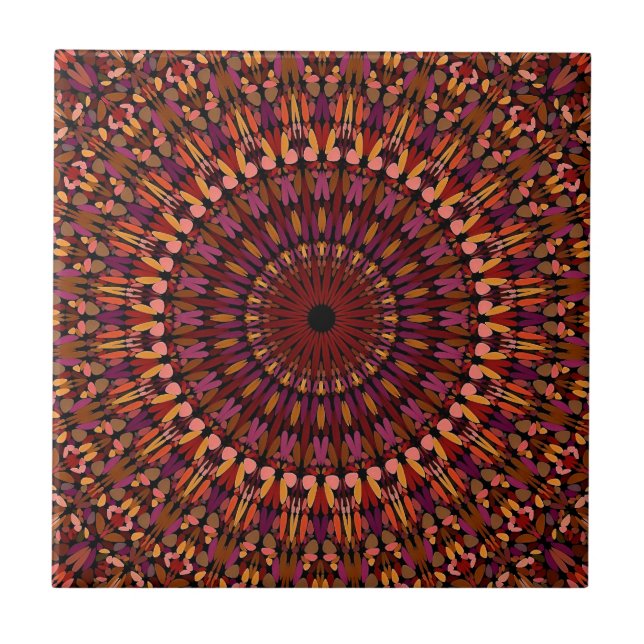 Floral Brown Mandala Design Ceramic Tile (Front)