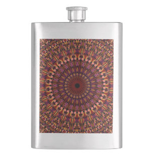 Floral Brown Mandala Design Hip Flask