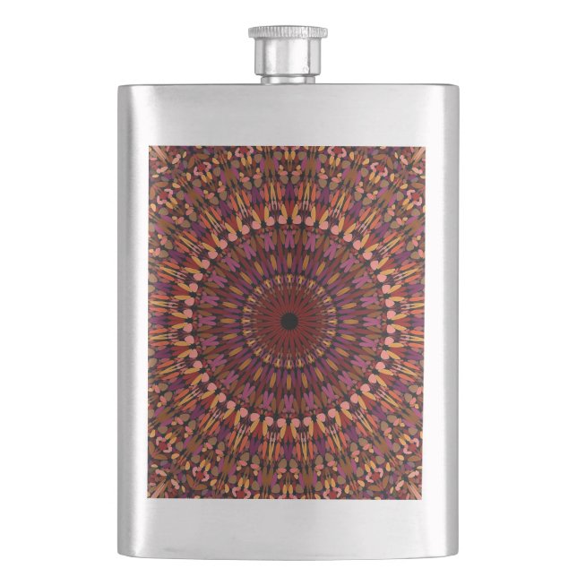 Floral Brown Mandala Design Hip Flask (Front)