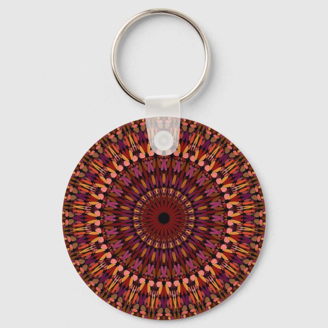 Floral Brown Mandala Design Key Ring (Front)
