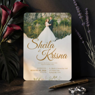 Floral Brown Pastel Elegance Wedding with Photo Invitation