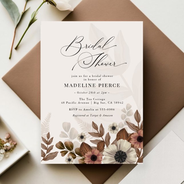 Floral Brown Pink Woodland Bridal Shower Invitation (Creator Uploaded)