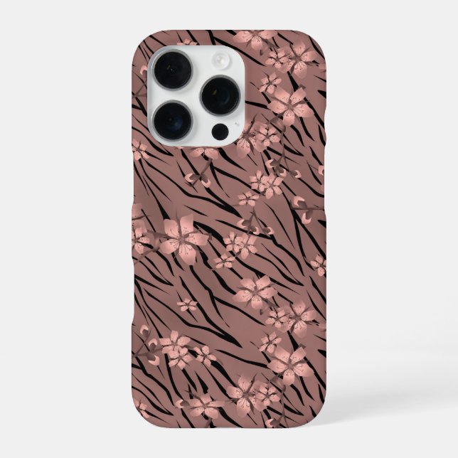 Floral, brown, tiger pattern iPhone case (Back)