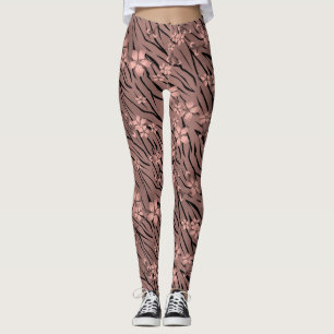 Floral, brown, tiger pattern leggings