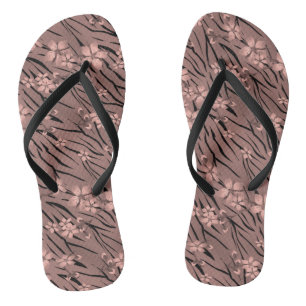 Floral, brown, tiger pattern thongs