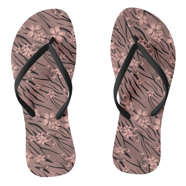 Floral, brown, tiger pattern thongs (Footbed)