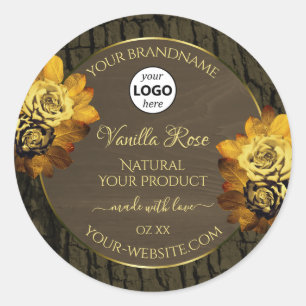 Floral Brown Tree Bark Grain Product Labels Logo