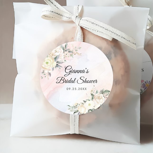 Floral Brunch And Bubbly Bridal Shower Classic Round Sticker (Creator Uploaded)