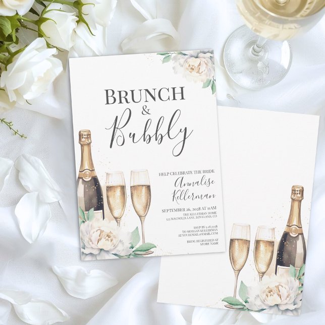 Floral Brunch And Bubbly Bridal Shower Invitation (Brunch And Bubbly Floral Bridal Shower Invitation)
