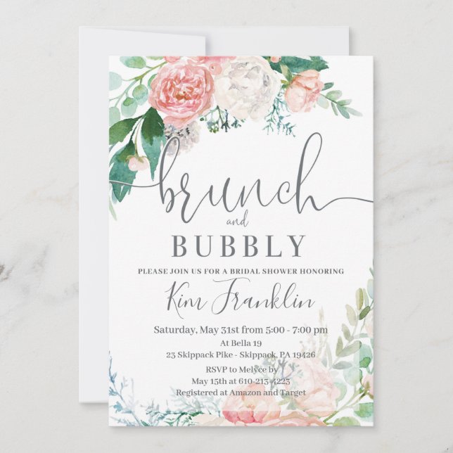 Floral Brunch and Bubbly Bridal Shower Invitations (Front)