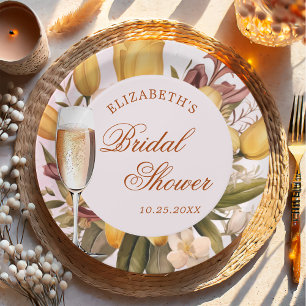Floral Brunch And Bubbly Bridal Shower Paper Plate