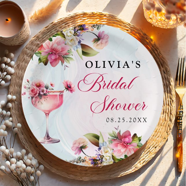 Floral Brunch And Bubbly Bridal Shower Paper Plate (Creator Uploaded)