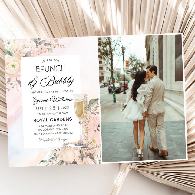 Floral Brunch And Bubbly Bridal Shower Photo Invitation (Creator Uploaded)