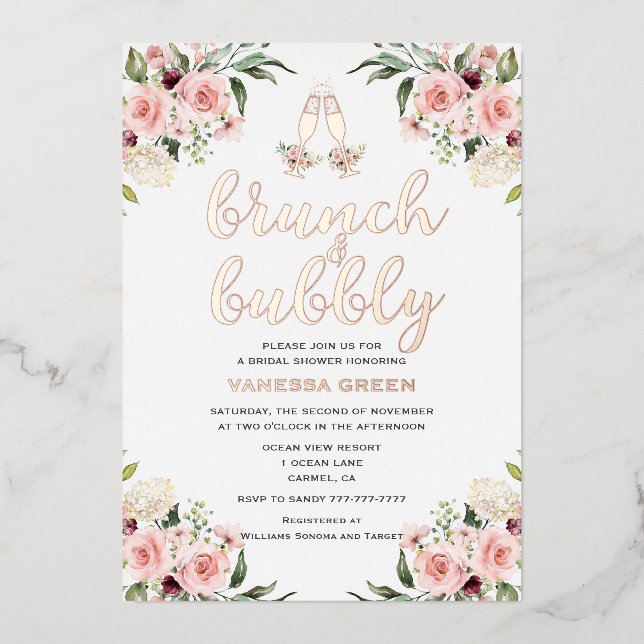 Floral Brunch and Bubbly Bridal Shower Rose Gold (Front)