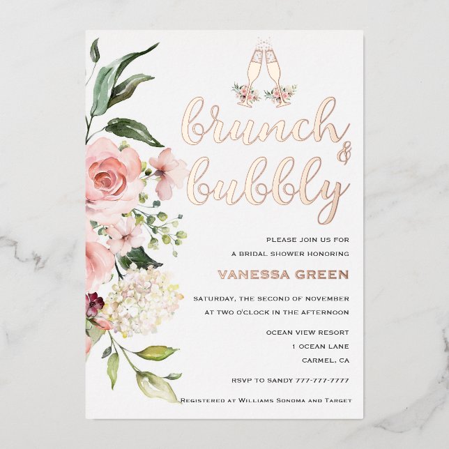 Floral Brunch and Bubbly Bridal Shower Rose Gold (Front)
