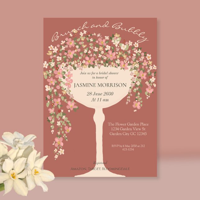 Floral Brunch and Bubbly Champagne Bridal Shower Invitation (Creator Uploaded)