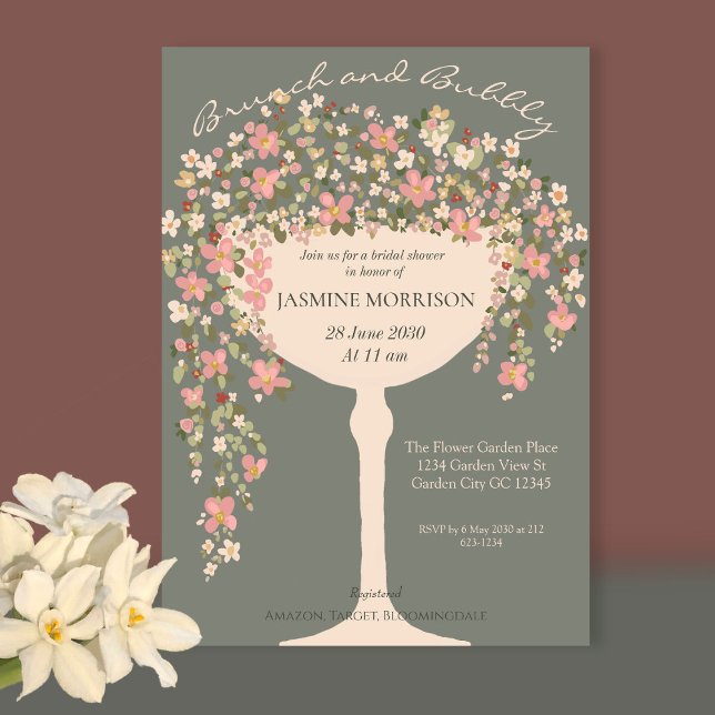 Floral Brunch and Bubbly Champagne Bridal Shower Invitation (Creator Uploaded)