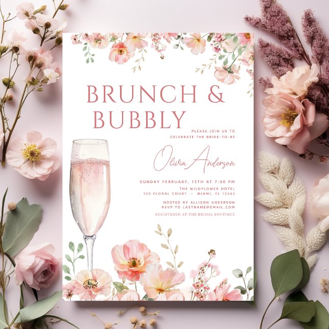 Floral Brunch and Bubbly Champagne Bridal Shower Invitation (Creator Uploaded)