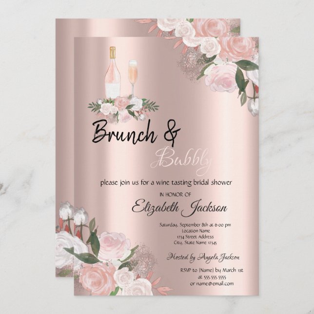 Floral Brunch & Bubbly Bridal Shower  Invitation (Front/Back)