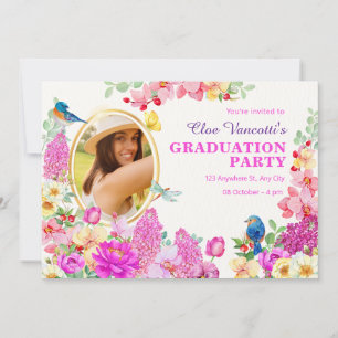 Floral brunch photo baby graduation invitation