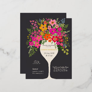 Floral Brunch Wine Glass Bridal Shower Foil Invitation Postcard