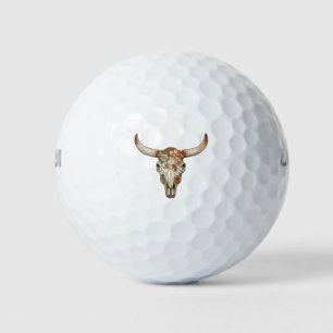 Floral Brushstroke Western Cow Skull Flower Cowboy Golf Balls