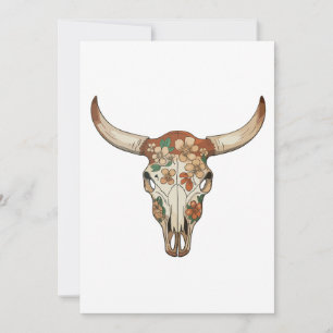 Floral Brushstroke Western Cow Skull Flower Cowboy Invitation
