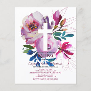 Floral BUDGET Baptism Invitation. Flyer