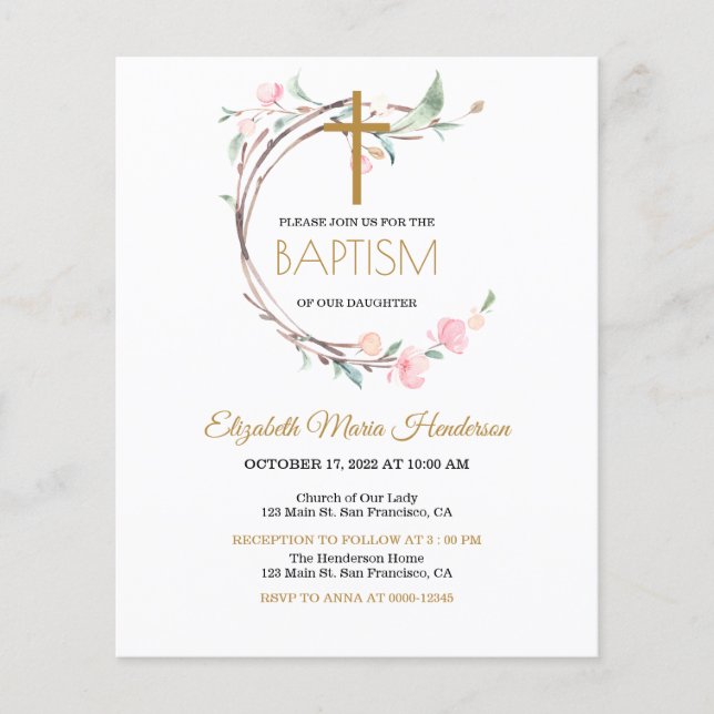 Floral /BUDGET/Girl Baptism Invitation. Flyer (Front)