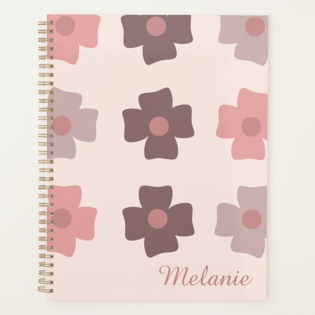 Floral Buds Brown Pink Name Planner (Front)