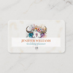 Floral Bull Skull Watercolor Art Business Card