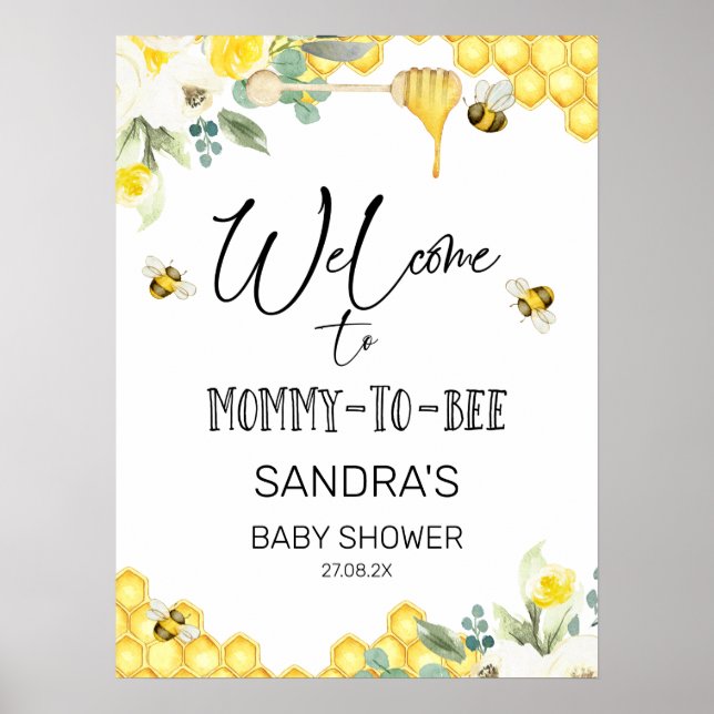 Floral Bumble Bee Themed Baby Shower Welcome Sign (Front)