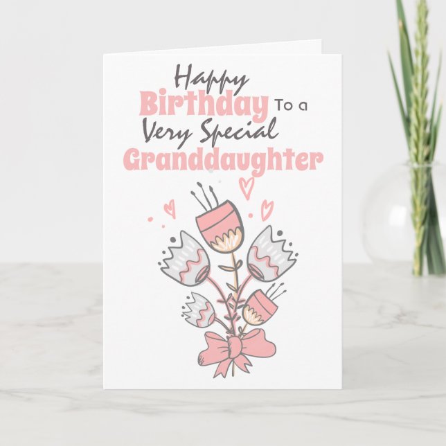 Floral bunch flowers with ribbon birthday wishes card (Front)