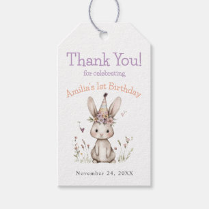 Floral Bunny 1st Birthday Party Favour Gift Tags