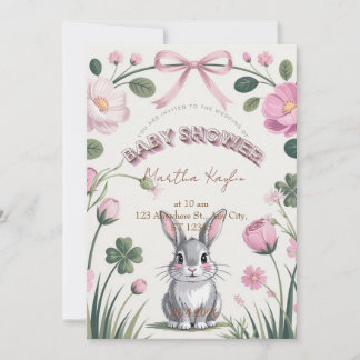 Floral Bunny Baby Shower Invitation